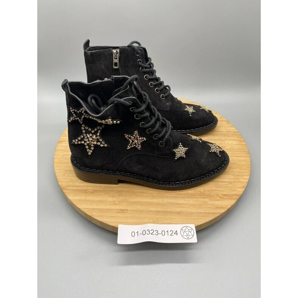 Coach Watts Star Boots Black Sued Side Zip Western Rhinestones G2313 Womens 5 B - Picture 12 of 13